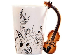 Taza De Cerámica Con Forma De Violín/guitarra, 250 Ml, Con Notas Musicales. Un Regalo Original Para Los Amantes De La Música.
