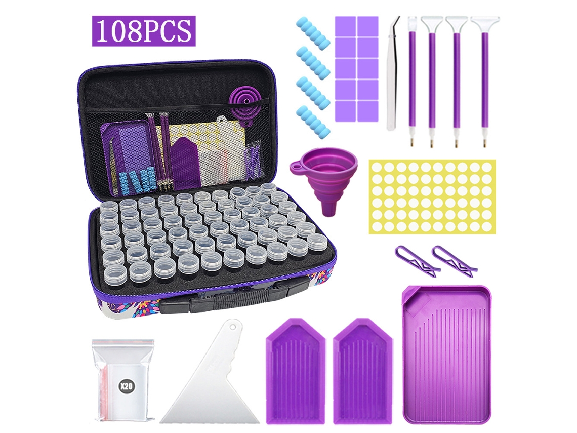 Caja de almacenamiento de cuentas para joyería y pintura de diamantes Digitallab de 108 piezas (60 ranuras con herramientas)