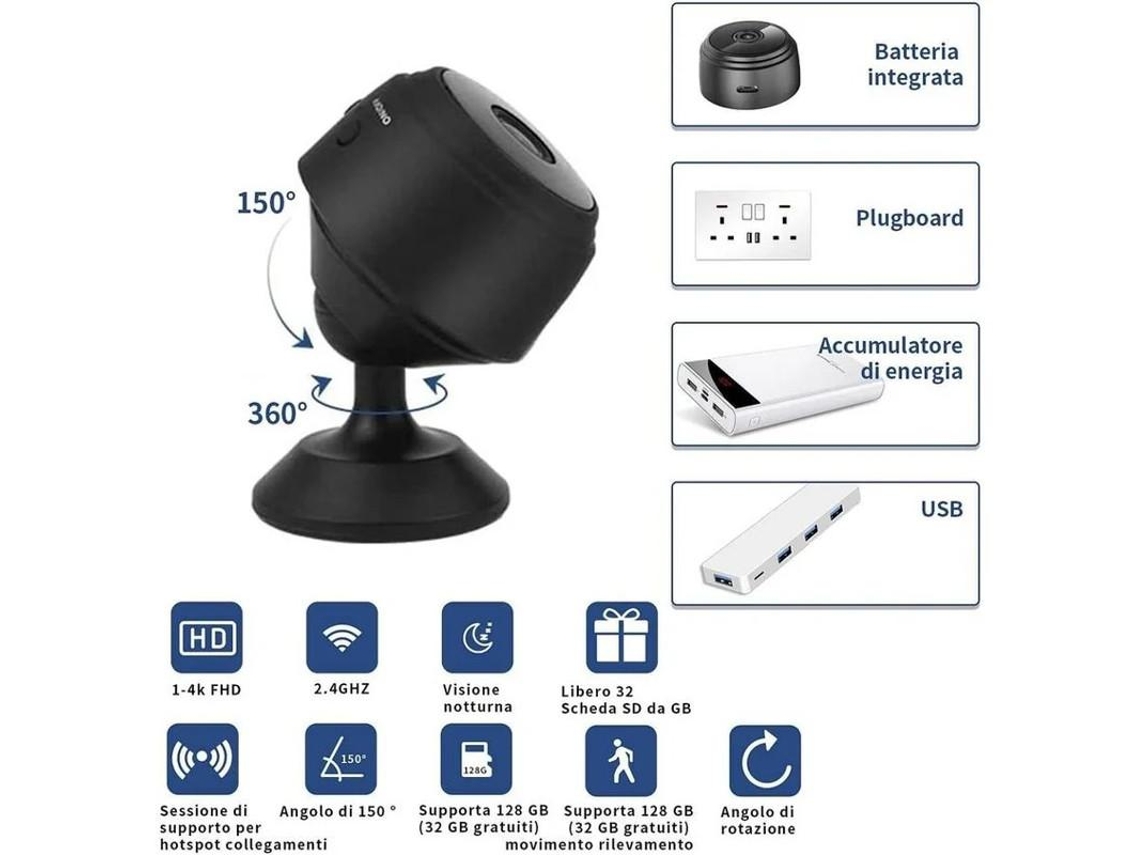 Minicámara Yizhood 1080p con wifi, visión nocturna y detección de movimiento (negra)