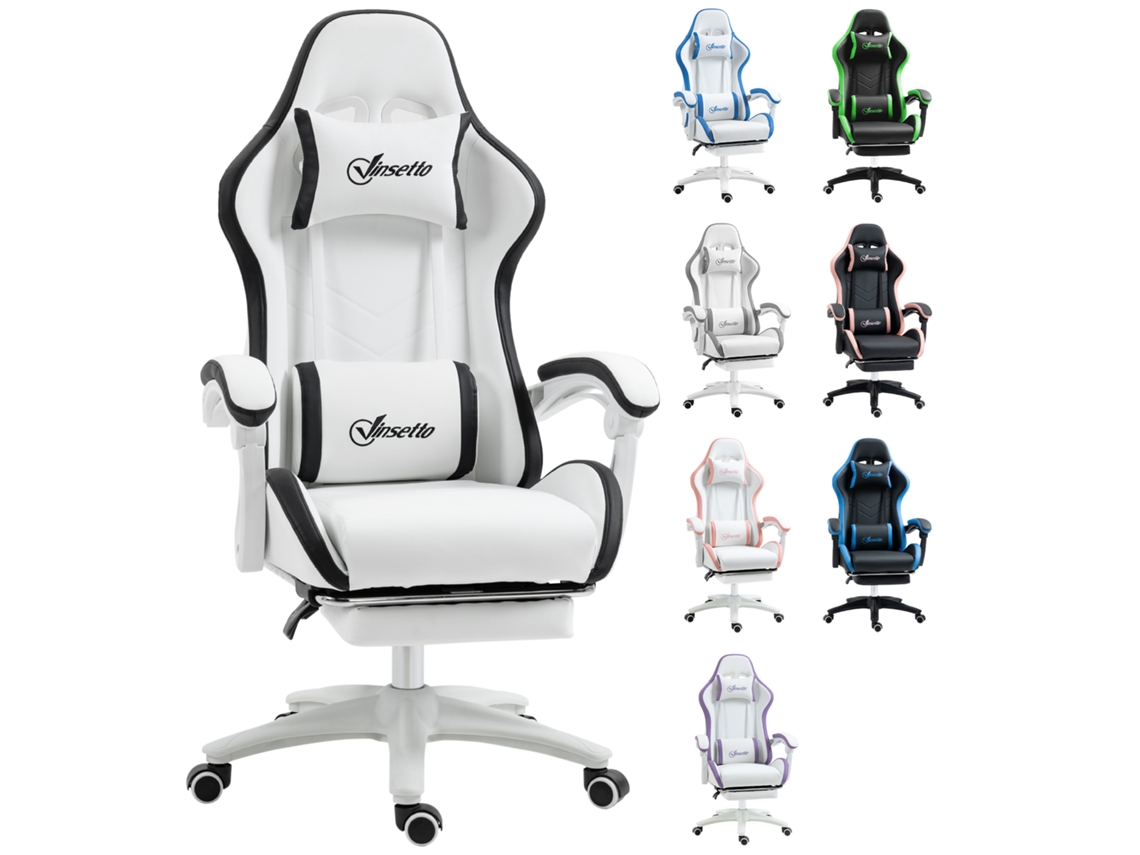 Silla Gaming Reclinable De Piel Sintética Con Reposapiés, Color Blanco.