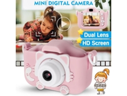 Máquina Fotográfica Infantil Tela Hd de 2,0 Polegadas 20Mp/1080P s Duplas Capa de Silicone Rosa GERTIZ