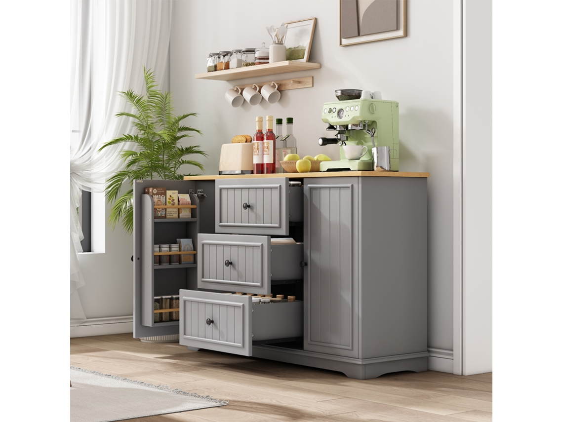 Aparador Moderno 126 Cm - 3 Cajones Y Puertas Tipo Frigorífico - Gris