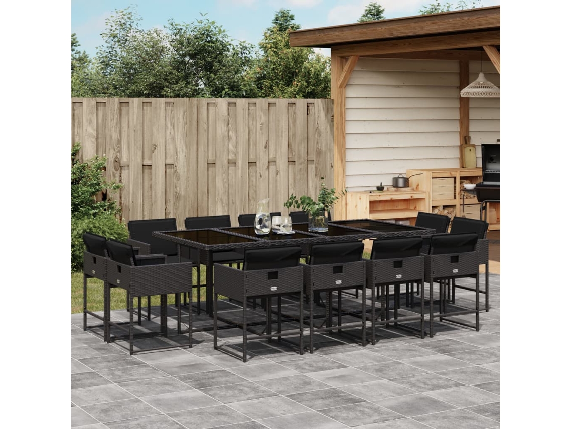 Juego de comedor de jardín de 13 piezas con cojines de mimbre negros de DKD Home Decor