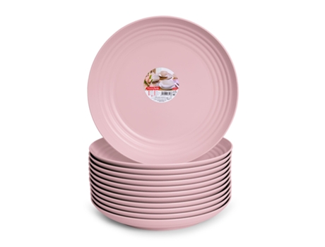 Juego de 12 Platos Llanos 25 cm Reutilizables. Ideal Fiestas. Rosa PLASTIC FORTE