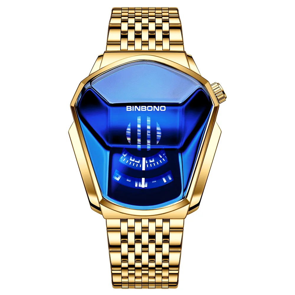 Reloj De Cuarzo Para Hombre (dorado Y Azul), Luminoso, Resistente Al Agua.