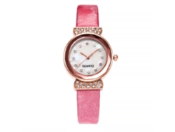 Reloj De Pulsera De Cuarzo Para Mujer Con Diamantes De Imitación, Correa De Piel Sintética, Esfera Rosa Pequeña, Vansvar