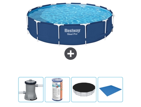 Piscina BESTWAY Round Steel Pro - 396 x 84 cm - Azul - Bomba incluida Filtrar - Cubrir - Suelo