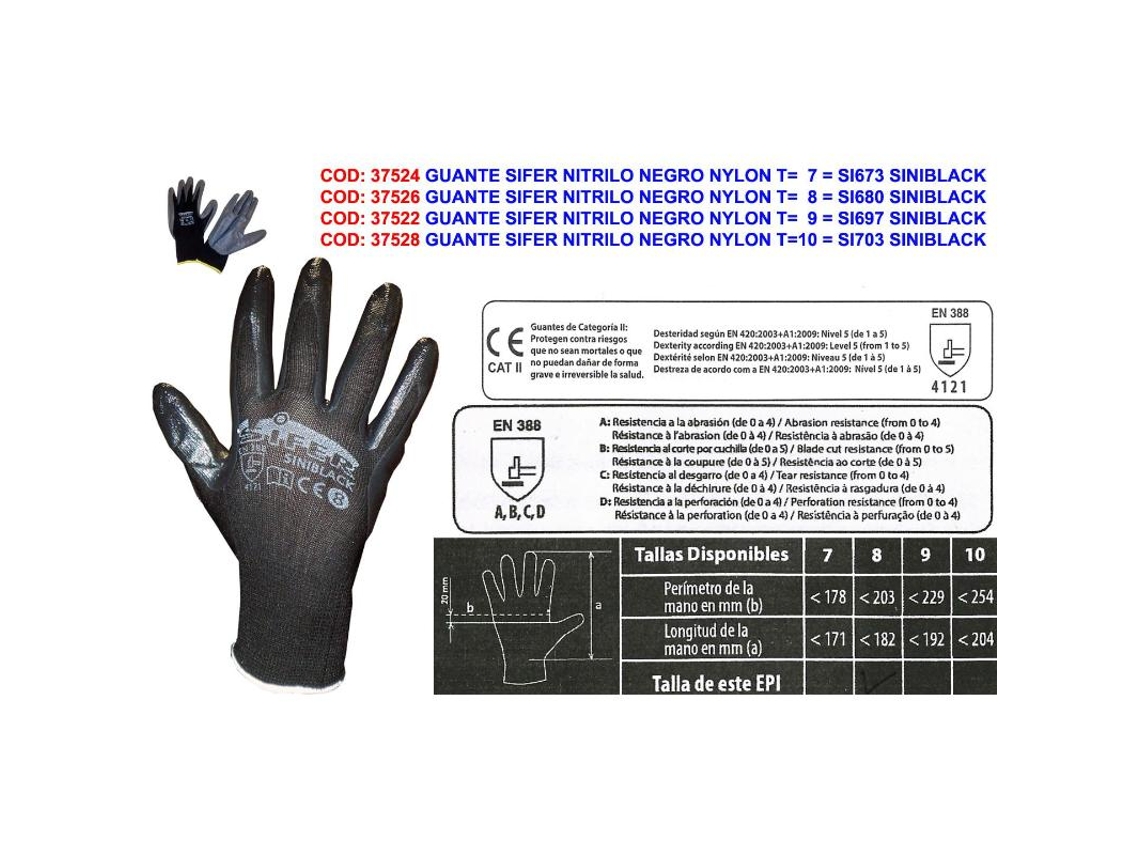 Guante sifer nitrilo negro nylon t   9 si697 siniblack (caja 12 unidades)