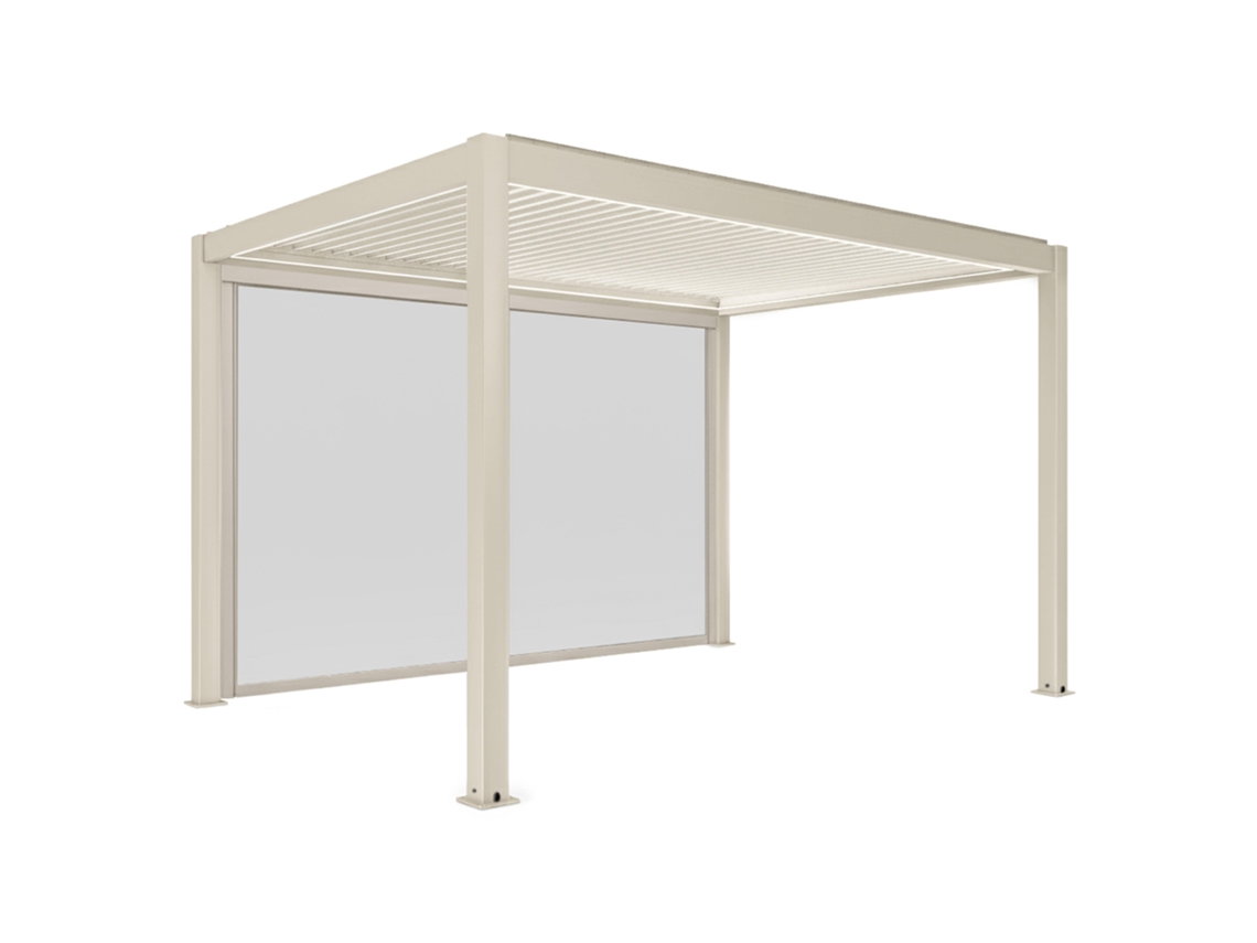 Pérgola Bioclimatique 4x3 M Autoportée Motorisée En Aluminio Crã¨me Avec àclairage Led Et Avec Store Oviala