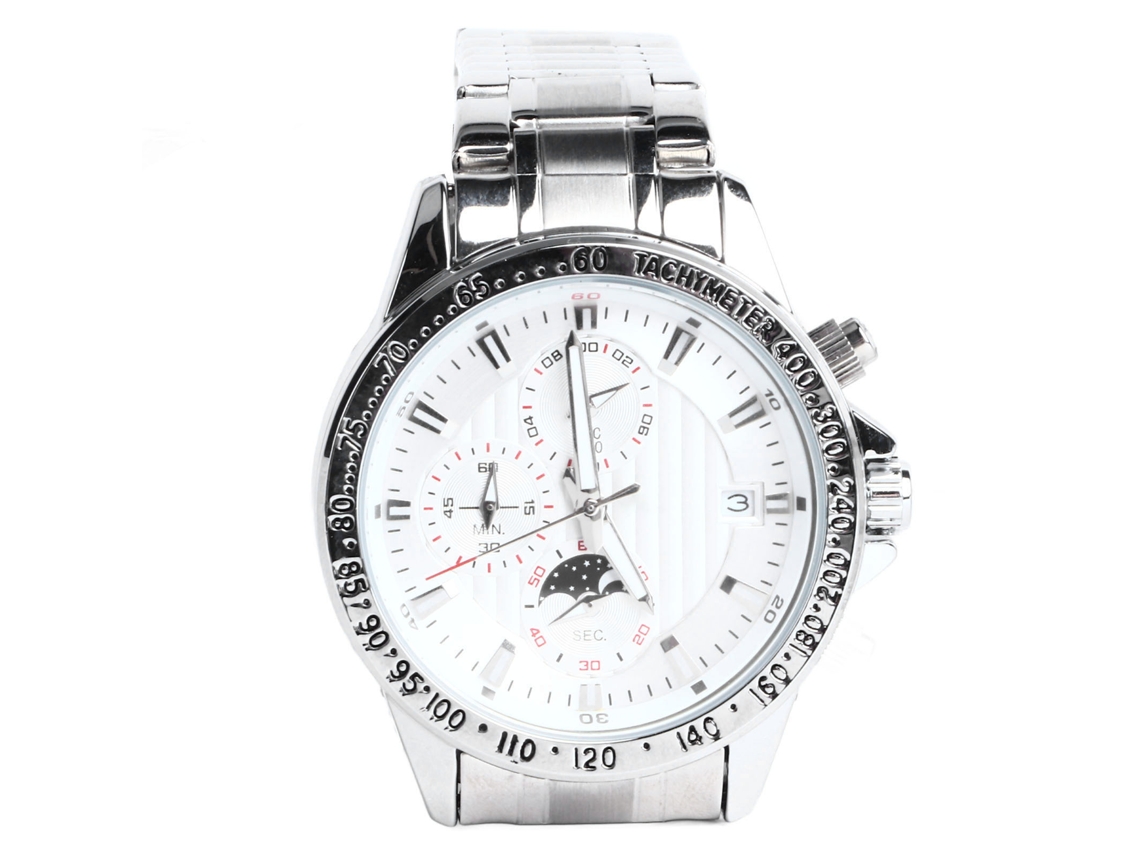 Reloj Cronógrafo De Cuarzo Para Hombre Con Correa De Acero Inoxidable, Resistente Al Agua Y Plateada.