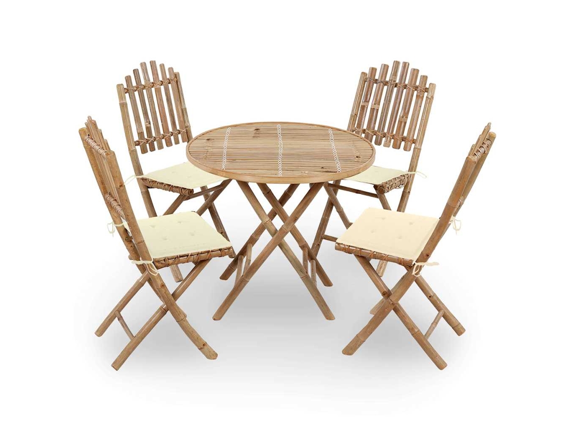 Juego de comedor plegable de bambú con cojines para exteriores, Dkd Home Decor