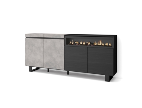 Aparadores para salón 200x87x35cm 4 Puertas Chimenea eléctrica Diseño industrial Cemento