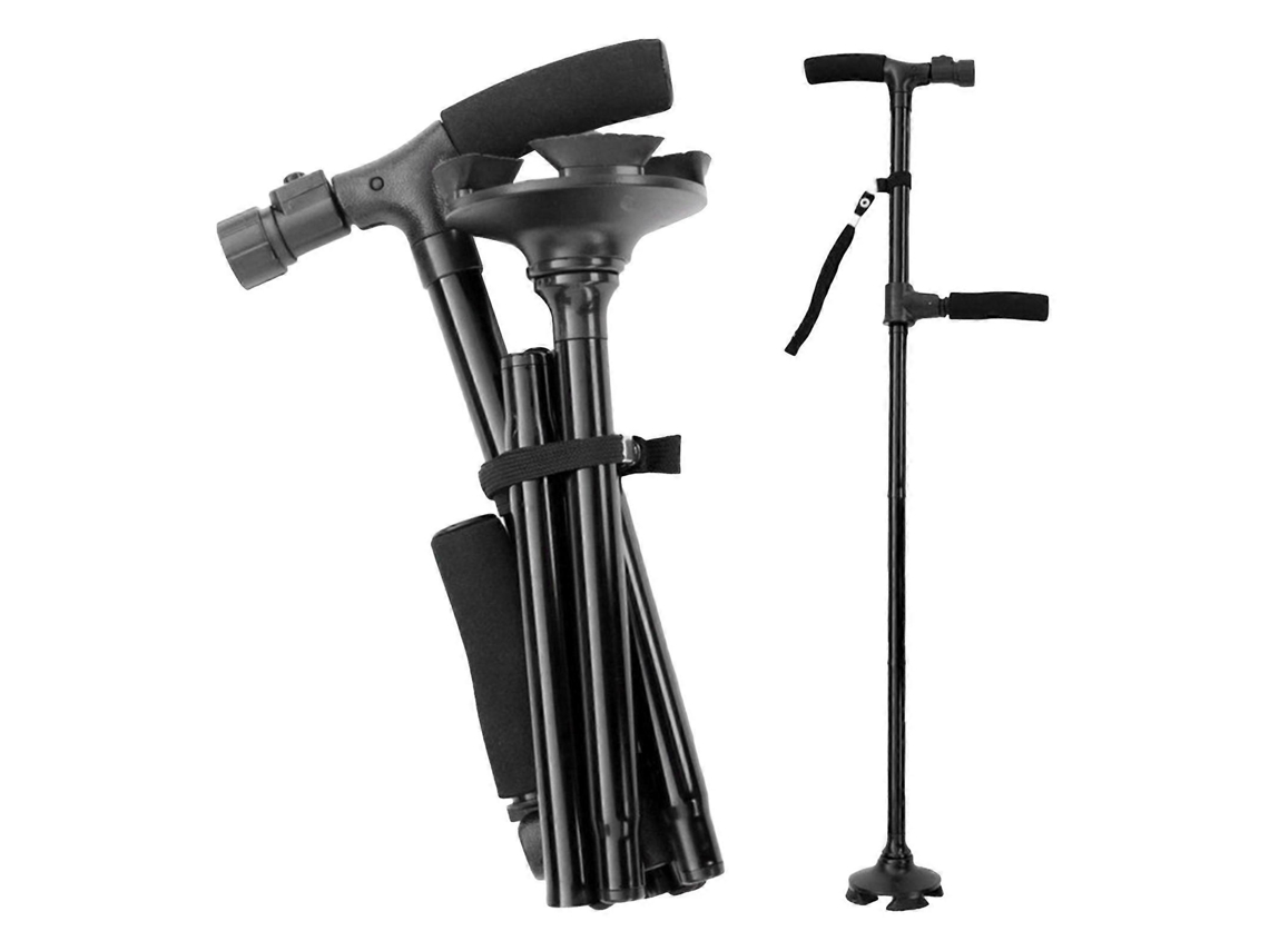 Bastón plegable de aleación de aluminio para camping, senderismo y trekking, con manillar TE y luz LED integrada.