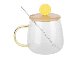 Hermosa taza de vidrio de borosilicato de 400 ml con cuchara de acero inoxidable y tapa de bambú KOFIHETY