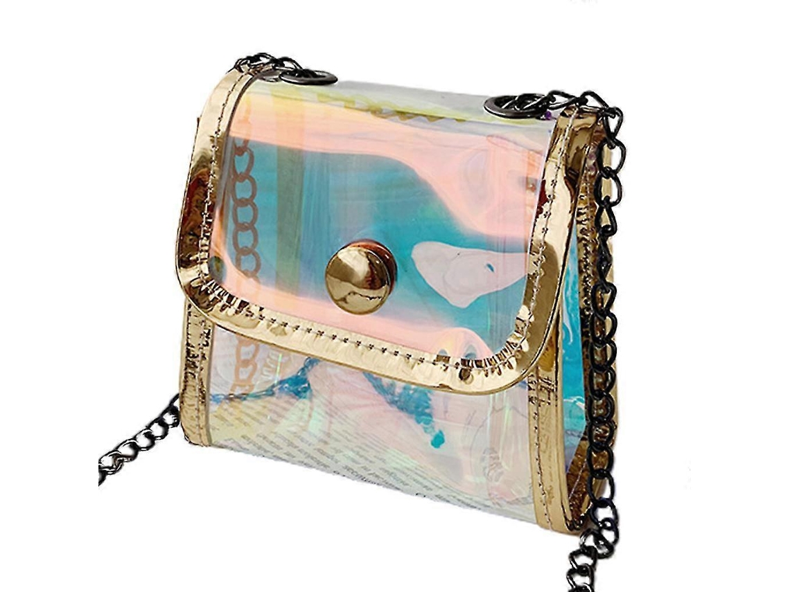 Bolso bandolera holográfico dorado, mini bolso transparente para niñas