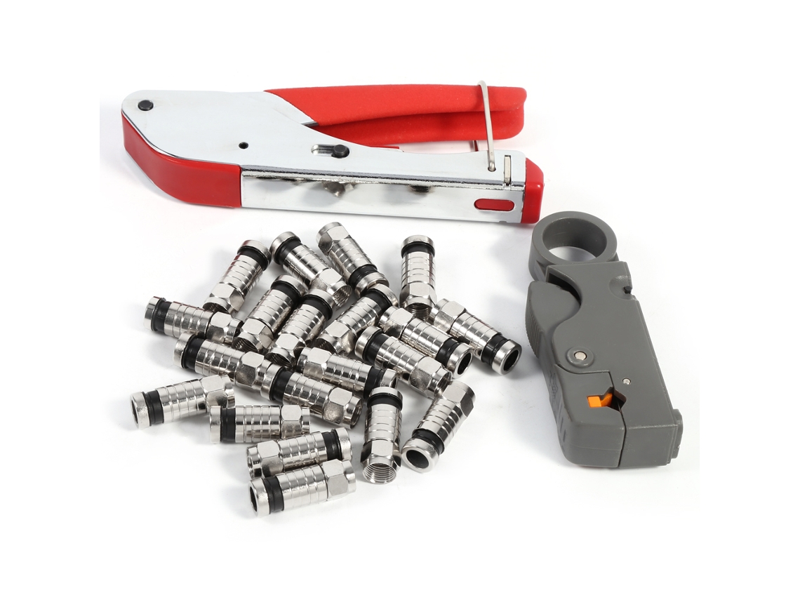 Kit De Herramientas De Compresión Coaxial Para Conectores F Rg58, Rg59 Y Rg6 Con Pelacables Y Crimpadora.