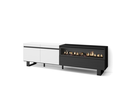 Mueble TV Televisión 200x57x35cm Para TV hasta 80 Chimenea eléctrica Diseño industrial Blanco y negro