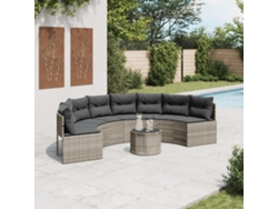 Sofá de jardín con mesa y cojines semicircular de mimbre gris Dkd Home Decor