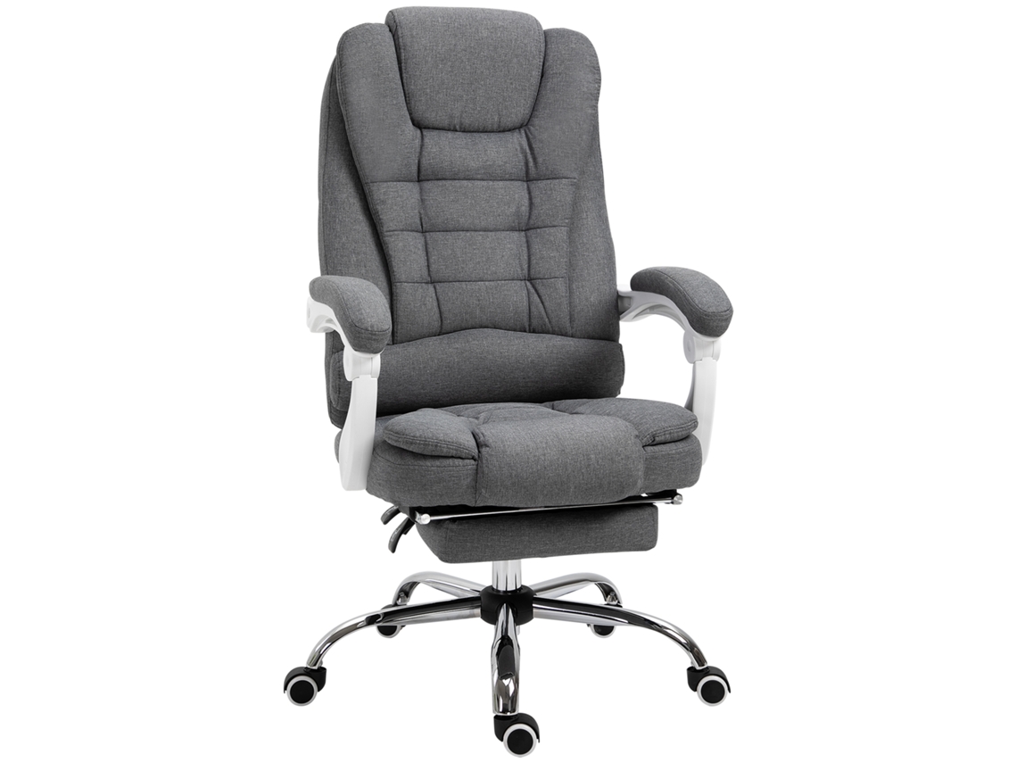 Silla De Oficina Para Directivos, Silla De Ordenador Con Reposapiés, Respaldo Reclinable Y Reposabrazos Acolchados En Lino Gris.