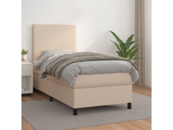 Cama Box Spring Con Colchón Cuero Sintético Capuchino 90x200 Cm