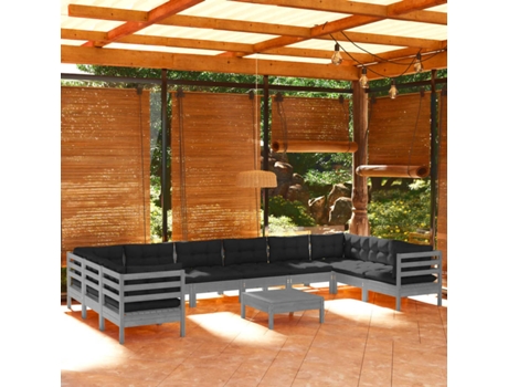 Conjunto 11 Muebles de jardín VIDAXL y cojines madera de pino gris