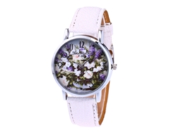 Reloj De Pulsera De Cuarzo Informal Para Mujer Zhoulianfa Con Estampado Floral Y Correa De Cuero Blanco.