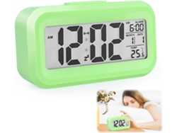 Reloj despertador digital LCD Yuysan con termómetro, función de repetición inteligente, funciona a pilas, portátil para escritorio, oficina o uso familiar (verde)