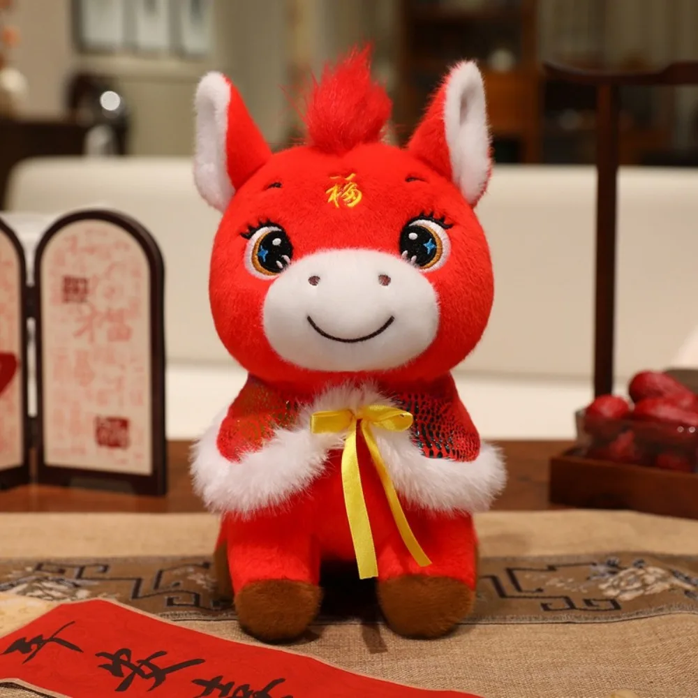 (Rojo, 28 cm) Mascota de caballo de peluche en algodón PP con flores, suave y tierno.
