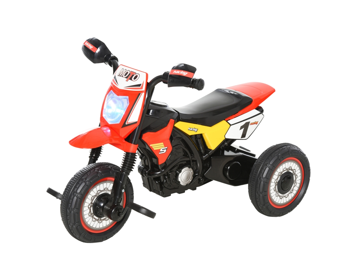 Moto infantil de 18 m, 3 ruedas, luces, sonidos, pedales, 71x40x51 cm, roja.