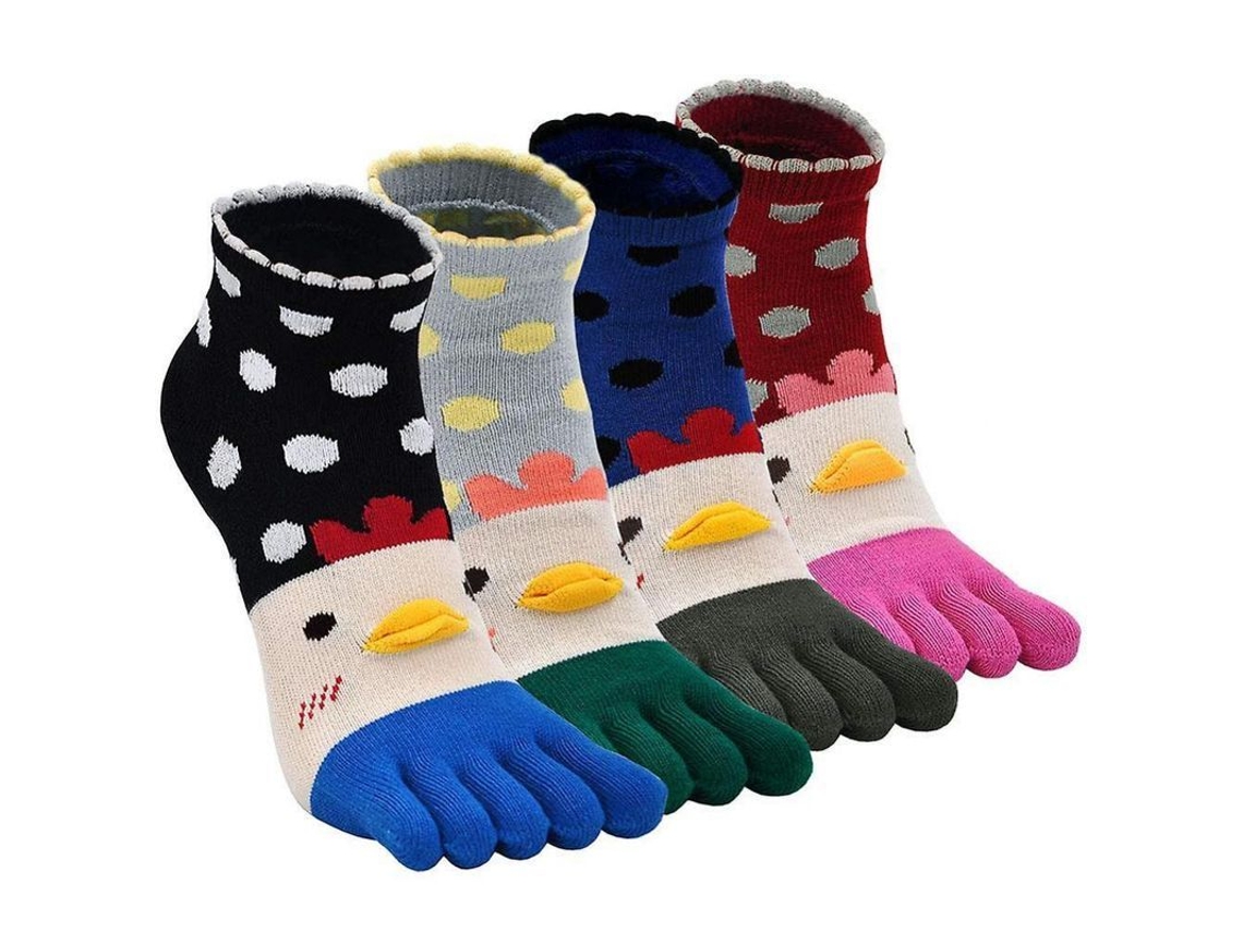 Calcetines Tobilleros De Algodón De 5 Dedos Para Mujer, Estilo Deportivo Y Novedoso, 4 Pares Fwf