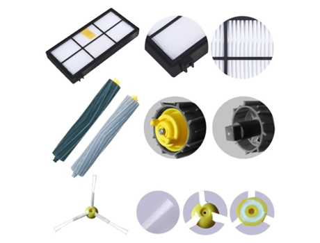 Kit de accesorios para IRobot Roomba serie 981 980 960 895 886 870 865 866 800 900, piezas de repuesto 8 cepillos laterales, 5 filtros, 2 Ro