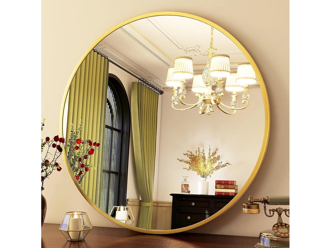 Espejo de pared redondo con marco de aluminio cepillado, espejo moderno para uso cosmético y decorativo con MC STAR