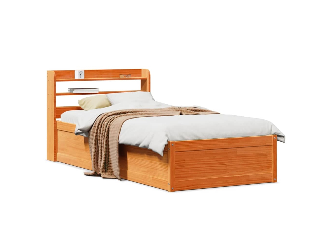 Estructura Cama Con Cabecero Madera Pino Marrón Cera 100x200 Cm