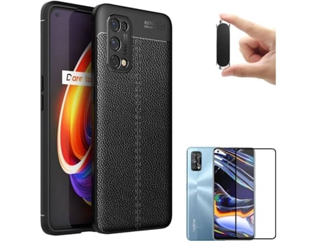 Kit Funda, Protector y Soporte Realme 7 Pro Rugged Leather Negro