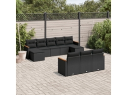 Conjunto de sofá de jardín de 10 piezas con cojines en mimbre sintético negro de DKD Home Decor