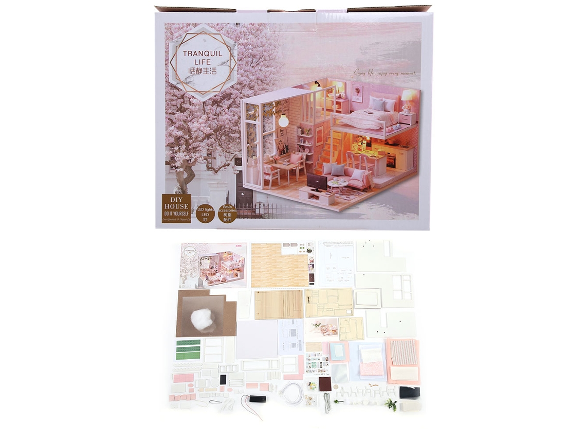 Kit de casa de muñecas en miniatura Walshlxq con luz LED, escala 1/24, articulada, para adultos y niños, regalo para armar.