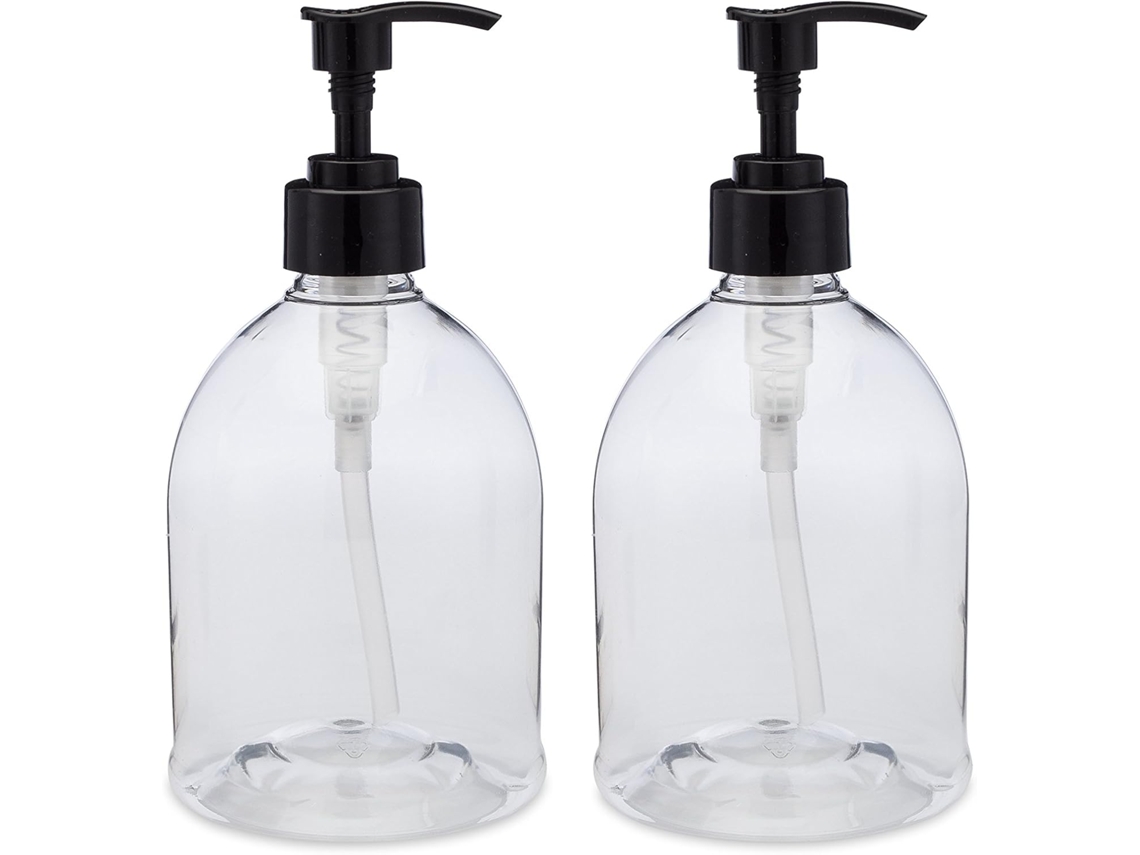 Botellas con bomba duraderas y lavables, 500 ml, paquete de 2, diseño versátil para usar con una sola mano, dispensadores fáciles de transportar con construcción