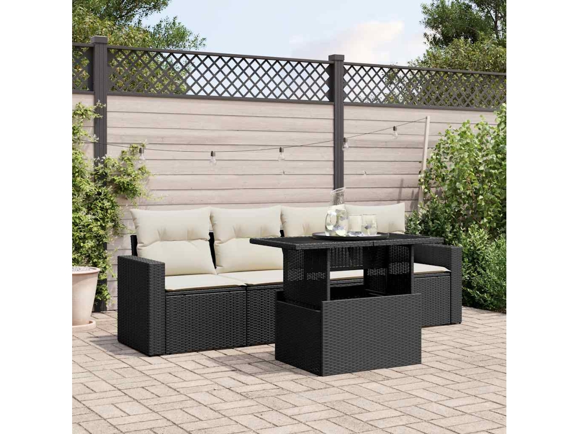 Conjunto de 5 sofás de jardín con cojines de mimbre sintético negro, Dkd Home Decor