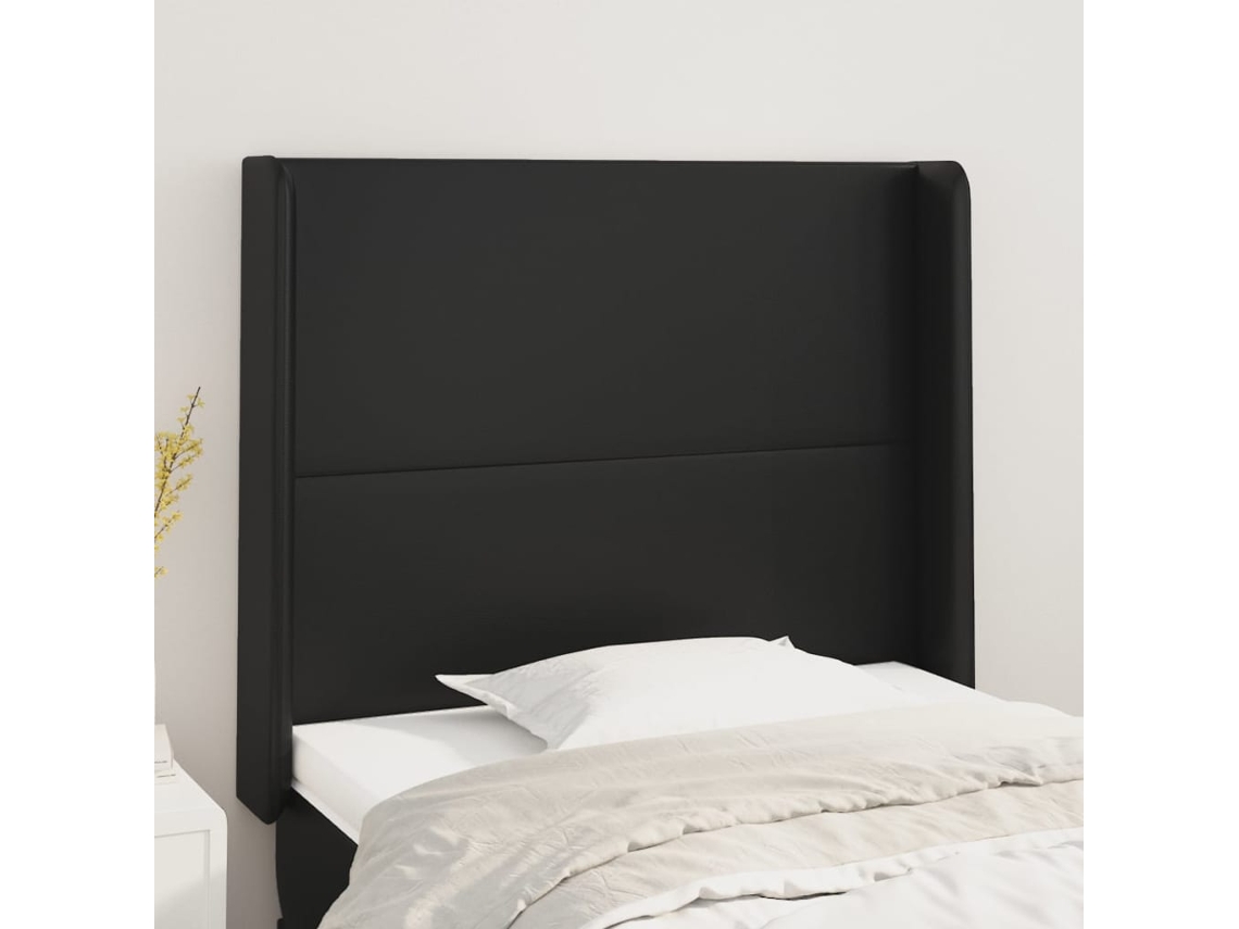 Cabecero Con Orejas De Cuero Sintético Negro 93x16x118/128 Cm