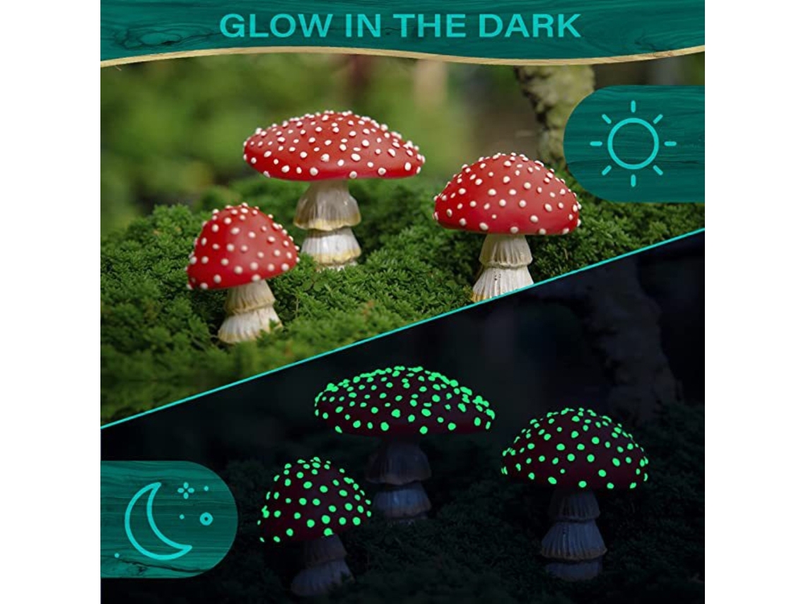 3pcs Conjunto Cogumelos Luminosos Mini Estatuas Jardim Fadas Figurinas Diy Paisagem