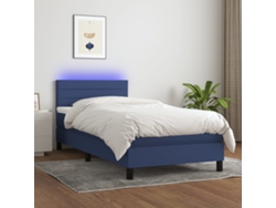 Cama Box Spring Colchón Y Luces Led Tela Azul 100x200 Cm