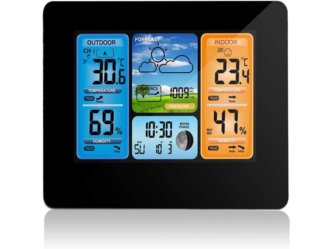 XYVONA Estação De Previsão Do Tempo Para Ambientes Internos E Externos, Estações Meteorológicas Sem Fio Com Visor Lcd Colorido E Despertador Digital, Monitor
