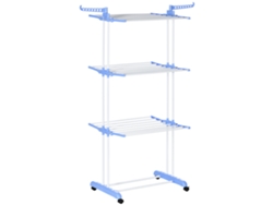 Torre de secado de ropa, 73 x 64 x 177 cm, extensible con ruedas, 4 niveles, para interior y exterior, acero, azul | Aosom.de Mc Star