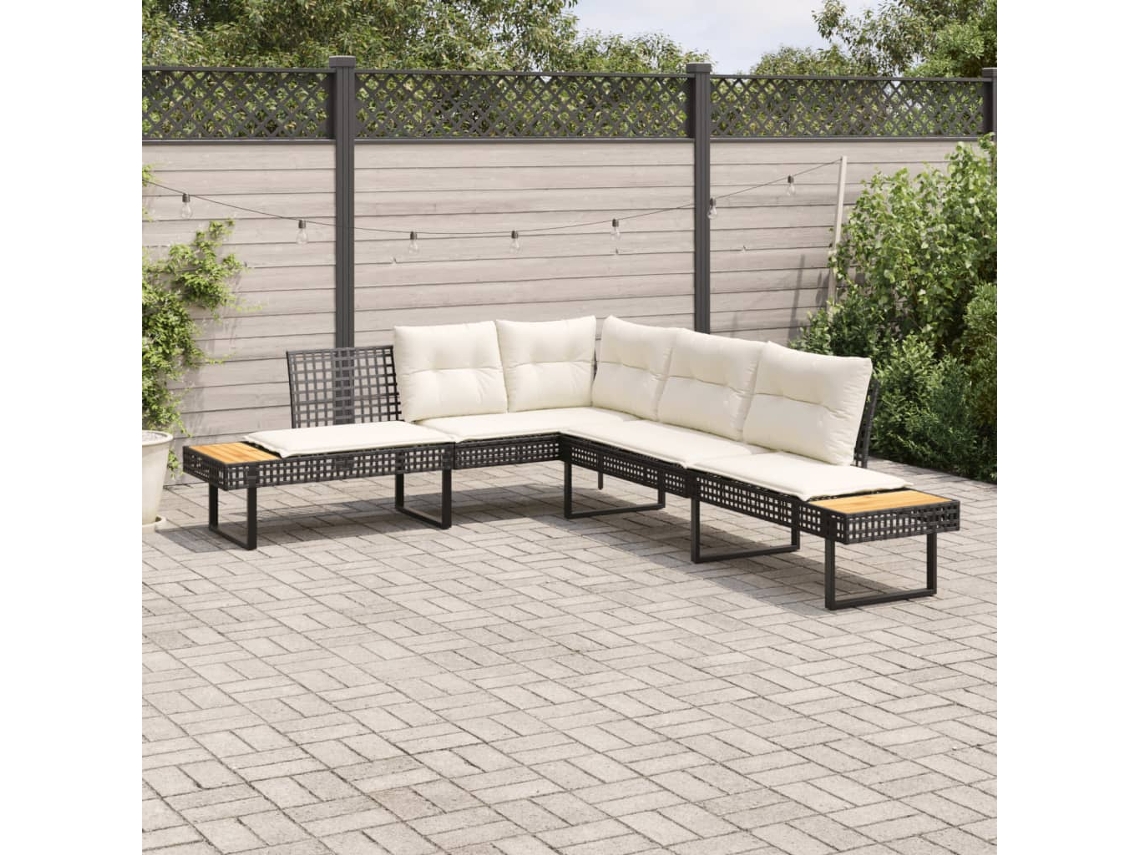 Sofá De Jardín | Sofá De Exterior Con Cojines Forma De L Ratán Pe Negro Y Acacia Wsd327446