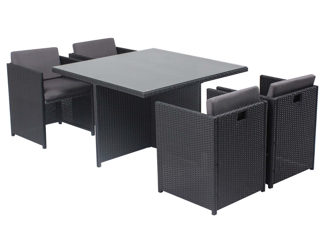 Conjunto de Comida CONCEPT U Miami 4 Personas em Poly Rattan Black Braided Resin