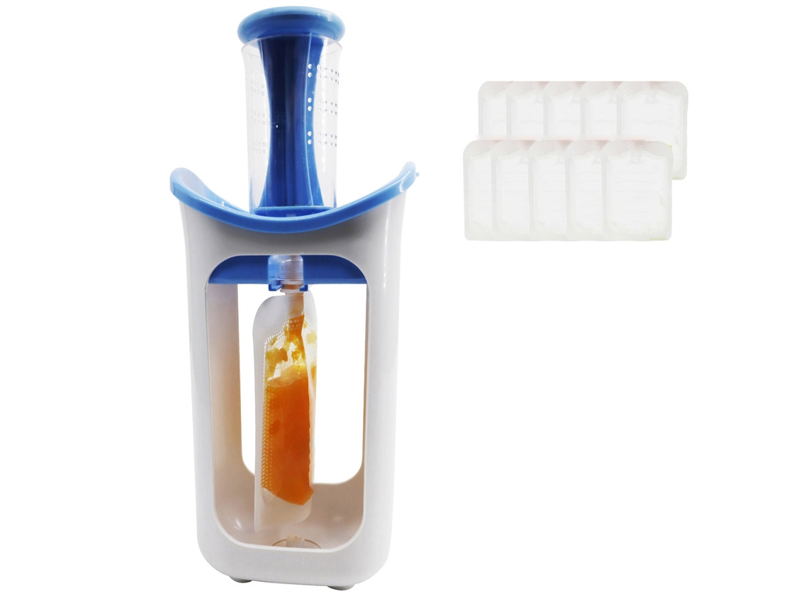 Dispenser De Suco Espremedor De Purê Para Bebê Com 10 Sacos Reutilizáveis - Azul E Vermelho-rosa