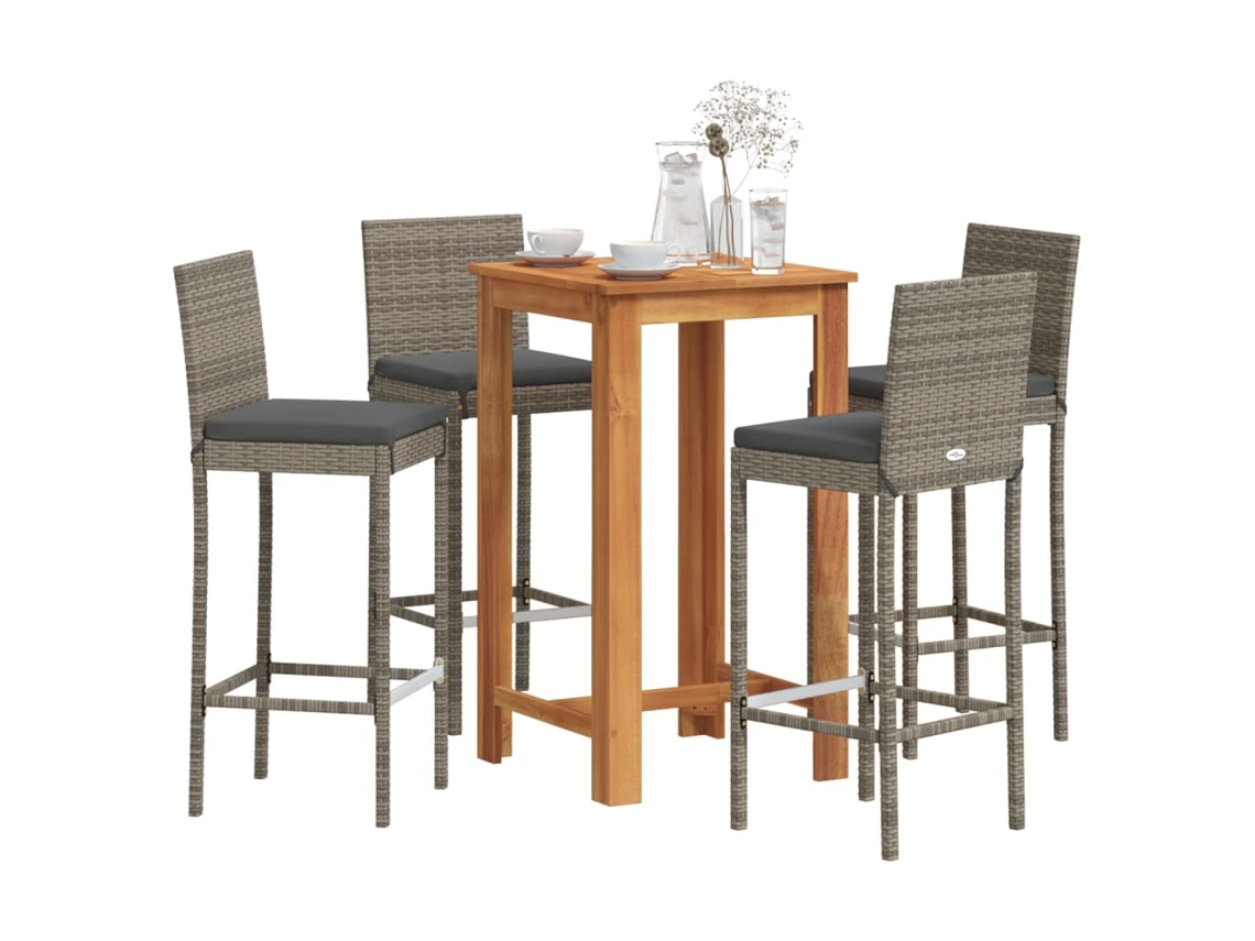 Conjunto de barra de jardín de 5 piezas de acacia maciza/mimbre de polietileno gris DKD Home Decor