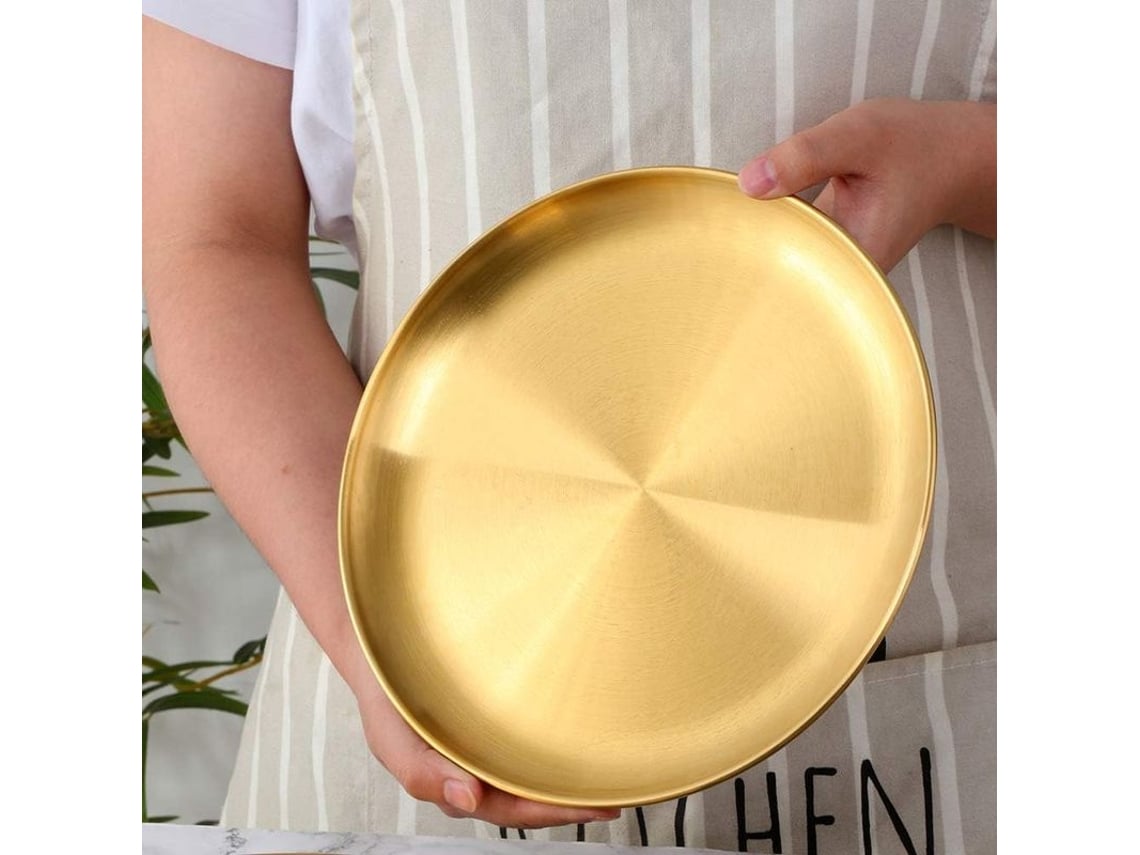 Plancha de metal de acero inoxidable de 17 cm (6,7 pulgadas), color dorado, apta para lavavajillas, libre de BPA, para asar carne.