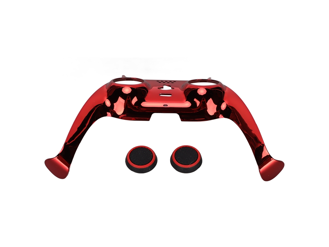 Panel frontal para mando de PS5 (hazlo tú mismo) con cubiertas rojas para los joysticks.
