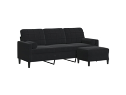Maison Exclusive - Sofá De 3 Plazas Con Taburete De Terciopelo Negro 180 Cm